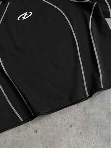 AXEPEAK Áo thun nam tay ngắn họa tiết tương phản thường ngày, mùa hè - màu đen - Xem 6