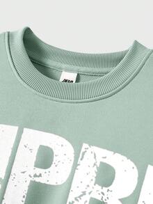 JNSQ Tween Girls 2pcs Outfit, Loose Fit Crew Neck Long Sleeve Graphic Letter Print Sweatshirt Top And Relaxed Fit Sweatpants Set, Autumn/Winter - Green - View 6