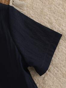 SHEIN Top de manga corta estilo medio oriental sencilla para niños, verano - Azul Marino - Ver 5