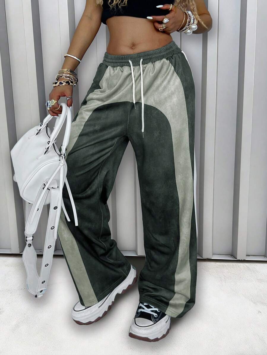 Rovax Pantaloni de trening casual color block pentru femei cu imprimeu digital integral - Multicolor - Vizualizare 1