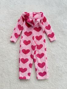 Snug Zone 女童爱心印花法兰绒舒适长袖连帽连体衣 - 粉色 - 查看 2