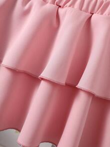 2件套女童可爱休闲蝴蝶结装饰长袖卫衣和纯色蛋糕裙套装 - 彩色 - 查看 6