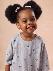 SUMWON Girls Boxy Bow Print Set Short Sleeve Top Wide Leg Pants Comfortable Two Piece Coordinated Pajama Outfit Casual Sleepwear - Grey - View 5