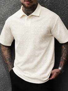 Manfinity CasualCool Áo Polo nam tay ngắn màu trơn, chất liệu có họa tiết, kiểu dáng lịch sự, dành cho nam giới trưởng thành. Áo Polo nam, áo kiểu thường ngày màu kem. - Màu be - Xem 5