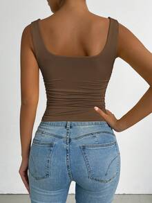 SHEIN PETITE Hellkaffeefarbe ärmelloses Top mit quadratischem Ausschnitt, Streetwear, Frühlingsoberteil, Konzertoberteil, Cluboberteil, Date Night Oberteil, gehobenes elegantes Oberteil, Abschlussball Oberteil, Rave Oberteil, Geburtstags Oberteil für Frauen, Party Muss-haben, Valentinstag Oberteil, Neujahrs Oberteil, Basis Oberteil, Ausgehoberteil, Lässig Strick Oberteil - Kaffeebraun - Übersicht 2