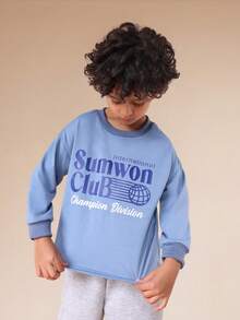 SUMWON Oversized Jungen Langarm Sweatshirt mit Rundhalsausschnitt und Jogginghose Co-Ord Set mit internationalem Champion Club Grafik-Muster, elastischer Taille Trainingsanzug für den Urlaub - Blau - Übersicht 4