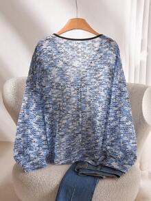 CosyJoli Áo len dệt kim màu trơn cỡ lớn cho nữ, thiết kế nơ phía trước, thích hợp mặc thường ngày, mặc ở nhà, mặc đi học, mặc thu/đông - Màu xanh lam - Xem 2