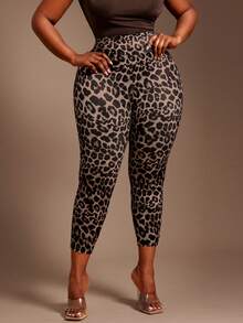 Radiana Leggings de talla grande para mujer, de cintura alta, ajustados y con estampado de leopardo - Multicolor - Ver 4