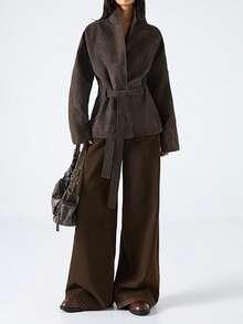 LYSMO 2025 وصول جديد نساء الشتاء بني اللون الصلب ملمس البولي يوريثان بسيط كاجوال كم طويل جاكيت شتوية للنساء عيد الميلاد للنساء رأس السنة الشتوية للنساء كاجوال للنساء أنيقة - قهوة بني - مشاهدة 3