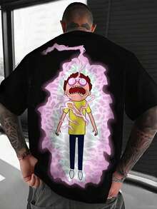 Rick and Morty X SHEIN Men's Casual Cartoon Print Round Neck Short Sleeve T-Shirt, Summer - Black - View 7