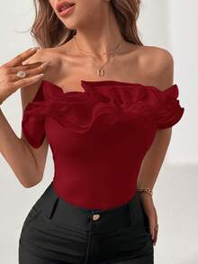 Firerie Women's Fashionable Organza Floral Trim Bandeau Bodysuit - Burgundy - View 5