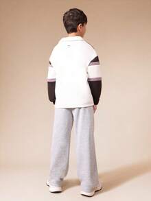 SUMWON Boys Colour Block Polo Shirt And Grey Sweatpants Two Piece Casual Set With White Collar Long Sleeve Top And Comfortable Joggers - Multicolor - View 2