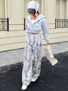 SHEIN Explorewe 三件套少女纯色保暖连帽拉链衫、吊带背心和阔腿裤休闲套装，适合日常穿着、通勤和上学。 - 灰色 - 查看 5