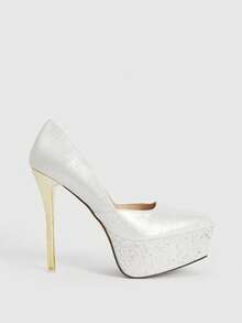 CUCCOO LuxiPop Giày cao gót đế xuồng chống thấm nước, lấp lánh, thời trang, thanh lịch, phù hợp cho các bữa tiệc Giáng sinh, Năm mới và trang phục đi hộp đêm. - trắng - Xem 2