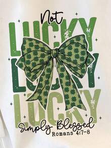 Resyla Camiseta de San Patricio con suerte, camiseta de mujer de cuello redondo con estampado de lazo de trébol, adecuada para uso diario y festivo - Blanco - Ver 4