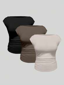 EMERY ROSE Conjunto de 3 piezas de talla grande para mujer, con top/camiseta de manga corta ajustada, sexy y cómoda - Multicolor - Ver 1