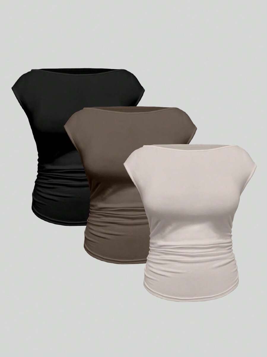 EMERY ROSE Conjunto de 3 piezas de talla grande para mujer, con top/camiseta de manga corta ajustada, sexy y cómoda - Multicolor - Ver 1