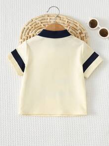 Cozy Pixies Áo thun cổ polo, khóa kéo nửa thân, màu be và hồng đào nhạt, thêu họa tiết ngựa, dành cho bé trai. - Màu be - Xem 2