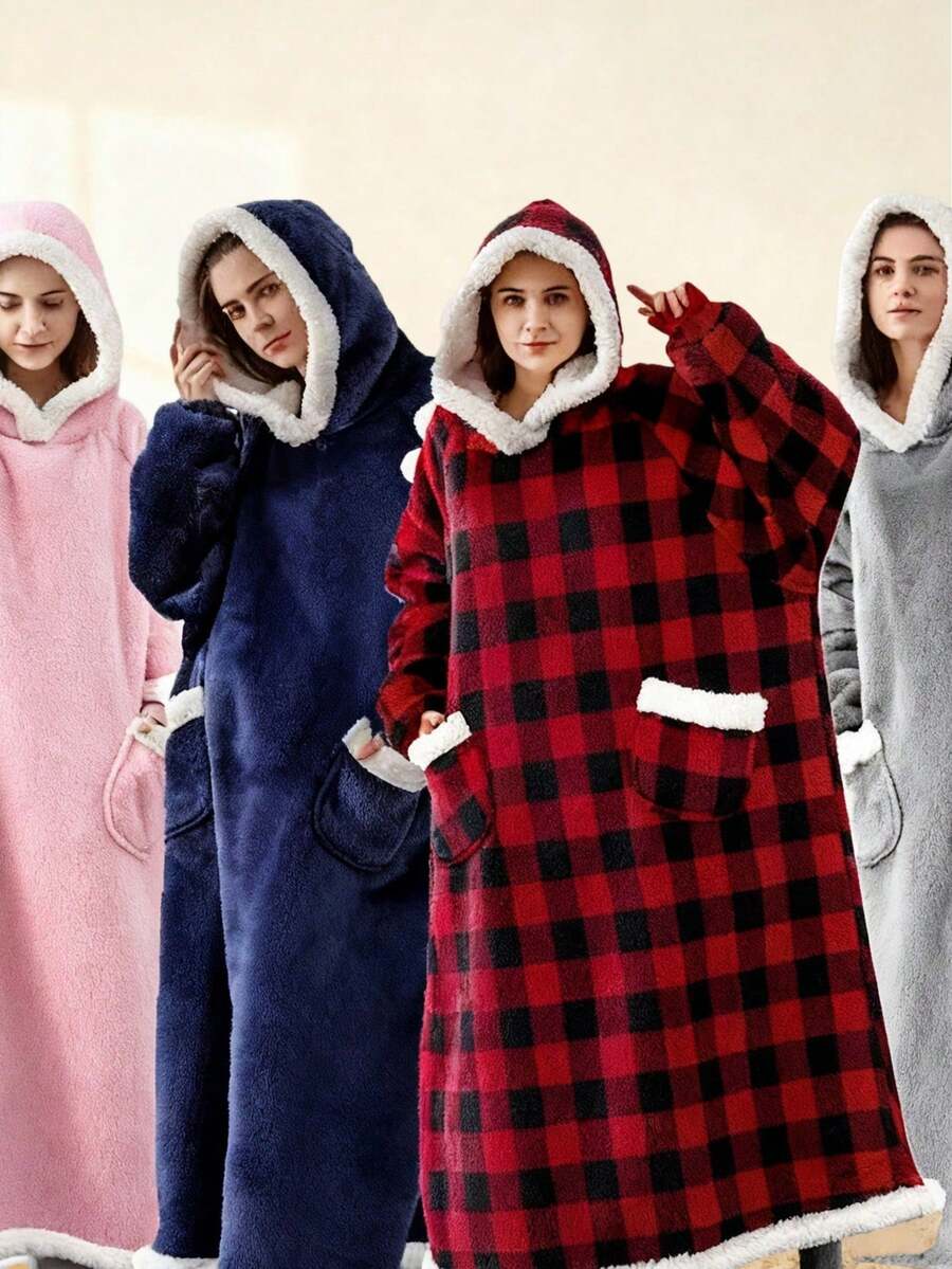 A Large-Size Hooded Sweater, A Woolen Hooded Shirt For Both Men And Women, Made Of Comfortable Flannel Material, With Pajama-Like Functionality, Is A Must-Have For Warmth In Autumn And Winter, Perfect For Home Wear - Multicolor - View 1