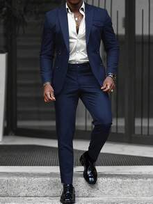 Manfinity Bizformal Bộ vest nam màu xanh hải quân hai hàng cúc, cổ ve áo, túi trang trí, kiểu dáng công sở thường ngày, vest nam công sở, vest hai hàng cúc màu xanh hải quân, vest nam dự tiệc, trang phục Halloween, mùa đông, phong cách cổ điển, trang phục dành cho nam giới giàu có, lễ hội, khách mời đám cưới, dạ hội, trang phục công sở nam, trang phục dự tiệc, Halloween, mùa đông, phong cách cổ điển, trang phục dành cho nam giới giàu có, lễ hội, khách mời đám cưới, dạ hội. - Màu xanh hải quân - Xem 1