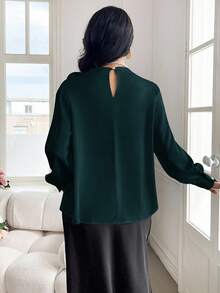 Modelyn Camisa elegante de unicolor con decoración floral 3D para mujer - Agua verde azul - Ver 2