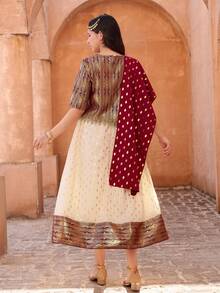 2pcs/Set Abaya Jalabiya Traditional Arabic Clothing, Metallic Fabric, Polka Dot Pattern, For Teenagers