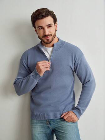 Manfinity CityGents 男士四分之一拉链长袖纯色休闲毛衣