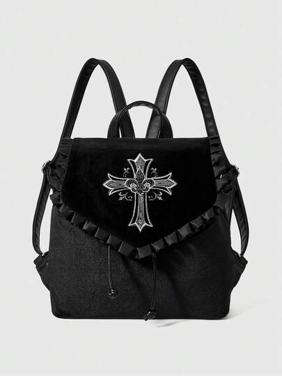 Grunge Punk Bolso de mujer con bordado vintage de cruz