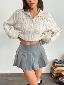 EMERY ROSE 女士复古图案高领拉链柔软毛衣，休闲针织上衣，秋冬