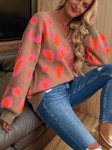 EMERY ROSE New Loose Fit Asymmetrical Round Neck Knit Sweater For Women, Autumn/Winter Knit Pullover Fall Sweater - Multicolor - View 4
