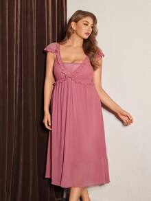 Slumberist Sexy Lace Contrast Mesh Slip Dress Nightgown - Hot Pink - View 5