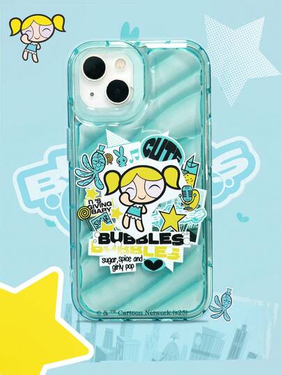 THE POWERPUFF GIRLS X SHEIN Powerpuffz Squad Phone Case,Fashionable Minimalist Cute-Style Transparent Green Phone Case | BUBBLES Cartoon Print Shock-Absorbing Drop-Resistant Soft TPU Cover | Perfect For Cartoon Lovers - Daily Use & Gift Idea, Phone Case Compatible With 17 / 17 Air / 17 Pro / 17 Pro Max, 13,16 Pro Max