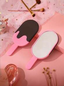 Joivida 1 Espejo de mano de maquillaje con diseño de chocolate lindo - Portátil, sin batería, marco de plástico, tema de dibujos animados, superficie pulida, perfecto para estudiantes y belleza en movimiento - Multicolor - Ver 5
