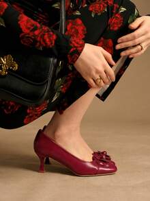 Rosivie Women's Simple Solid Color Office/Commute Pumps For Christmas - Burgundy - View 5