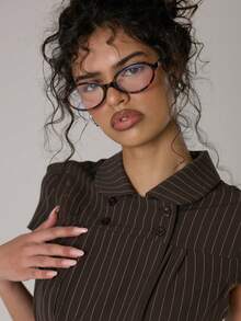 SHEIN X Scot Louie MUSERA Blusa con mangas de pétalos, cintura ceñida y rayas, top primaveral y veraniego, lindo y acogedor, estilo cottage core, primavera y Y2K, Coco Cloud - Marrón Chocolate - Ver 2