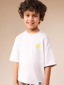 SUMWON Boys Oversized Short Sleeve Crew Neck T-Shirt With Future Icon Back Print And Yellow Chest Logo Detail Casual Vacation - Grey - View 3