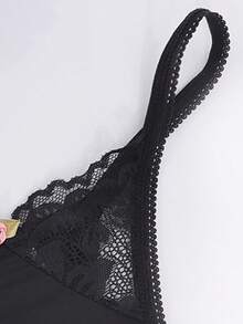 SHEIN Contrast Lace G-String Sexy Lingerie - Black - View 3