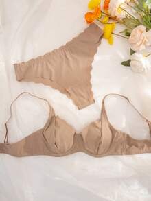 2 件套无缝纯色日常内衣套装 - 駝色 - 查看 6