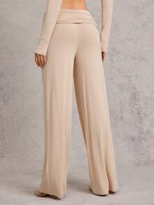 L'Amorae Pantalones de punto de pierna recta con detalle de torsión, cómodos y casuales para la primavera - Caqui - Ver 4