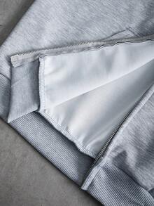 PAVTROS 男士街头风重工刺绣设计金属拉链经典灰白连帽卫衣 - 淺灰色 - 查看 4