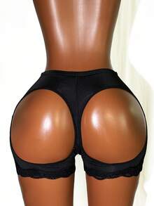 Solid Cut Out Back Shapewear Shorts, Panty
