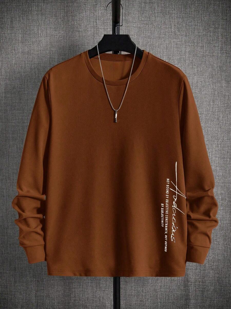 HIMLAND 男士休闲印花针织长袖T恤 - 棕色 - 查看 1