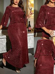 Reflora Plus Size Elegant Sparkly Long Dress For Party