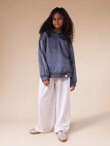 SUMWON Tween Bow Print All Over Pattern Hoodie With Centre Pocket Long Sleeve Pullover Fall Winter - Dark Grey - View 3