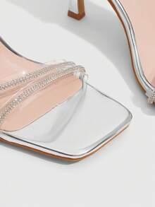 CUCCOO SZL Giày cao gót buộc dây đính đá Rhinestone trang trí cho nữ, thời trang để mặc hàng ngày - Bạc - Xem 11
