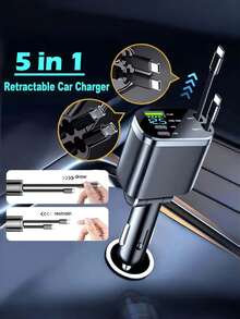 Teckwe 五合一可伸缩车载充电器 USB-C 数据线 快速充电点烟器适配器 PD QC3.0 12V-24V - 彩色 - 查看 1