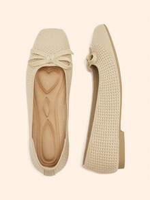 CUCCOO BASICS 女士休闲百搭通勤平底鞋，饰有蝴蝶结 - 杏色 - 查看 3