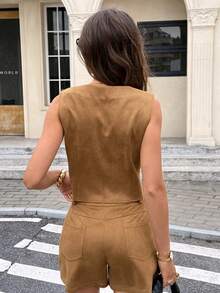 SHEIN Frenchy 女士复古花卉刺绣无袖衬衫 - 棕色 - 查看 2