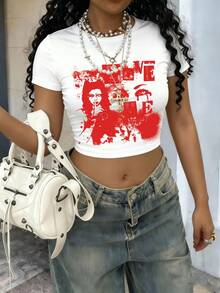 Rovax Camiseta gráfica ajustada de cuello redondo para mujer - Multicolor - Ver 1