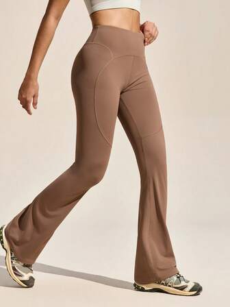 Exploreva Pantalones de mujer de unicolor de cintura alta para exteriores